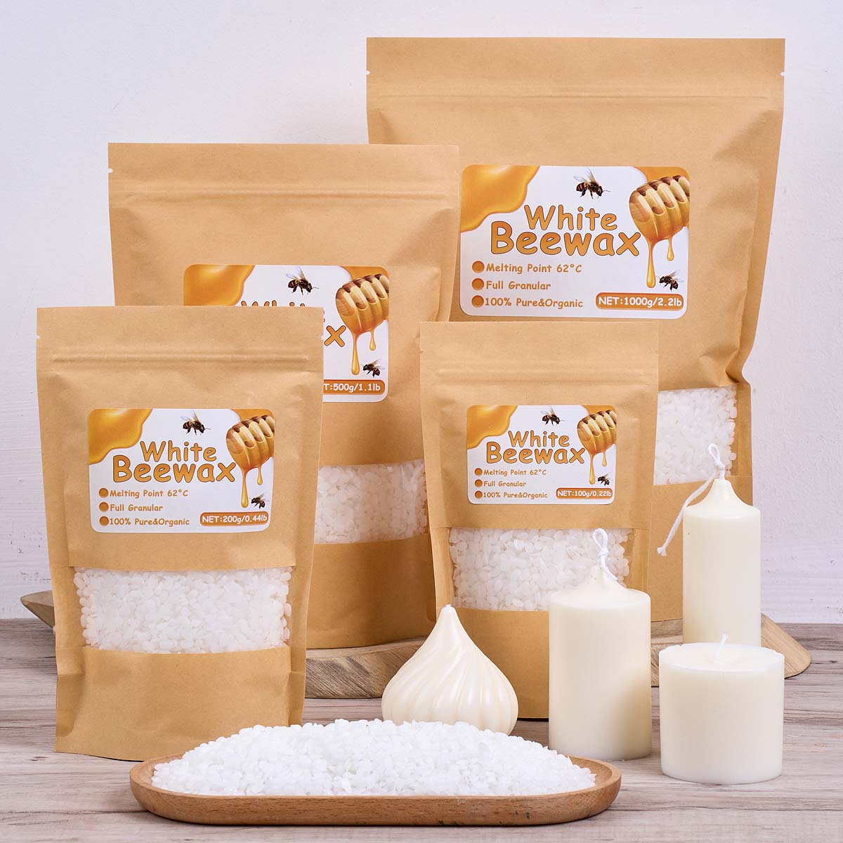 Candle Making Kit For Beginners - 1000 g weißes Bienenwachs, DIY-Kerzenherstellung, Material,