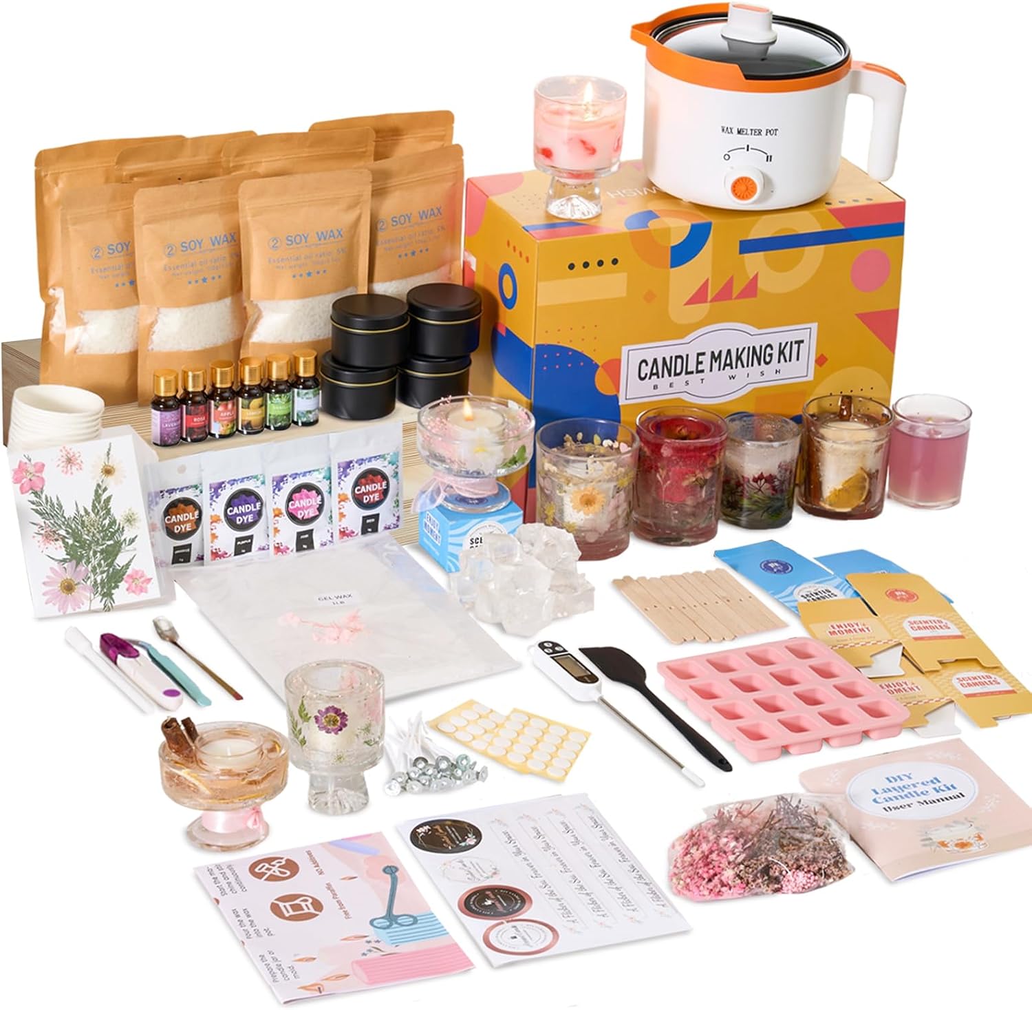 Candle Making Kit For Beginners - 2-in-1 Soja- & Gelwachs DIY Kerzenherstellungs-Set